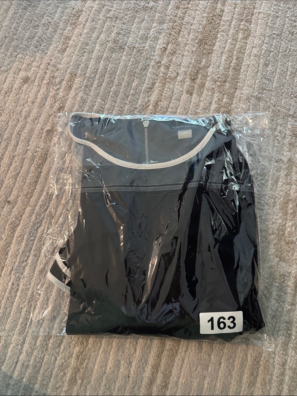 Tommy Hilfiger Black Midi Dress with White Trim Puff Sleeves - Picture 9 of 9